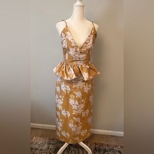 V. Chapman Gold Baroque Floral Peplum Dress NWT- Rare!